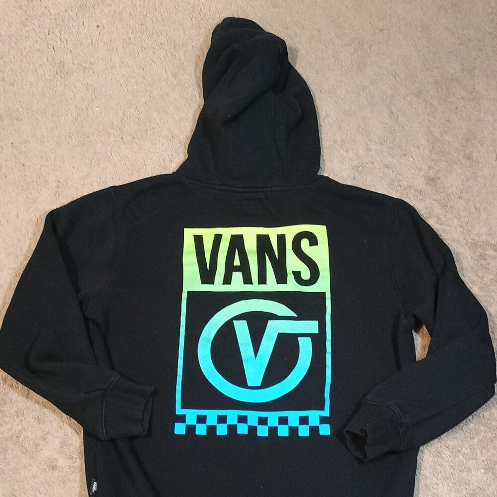 Vans Hoodie Kids Large Black Neon Gradient Graphic Skate Streetwear Pullover Hoo - Picture 2 of 9